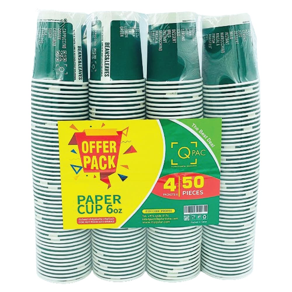 Q Pac Paper Cups 6 oz 200 Pc