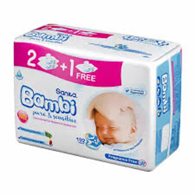 Bambi Wet Wipes Pure & sensitive 64 Pc 2 + 1 Free
