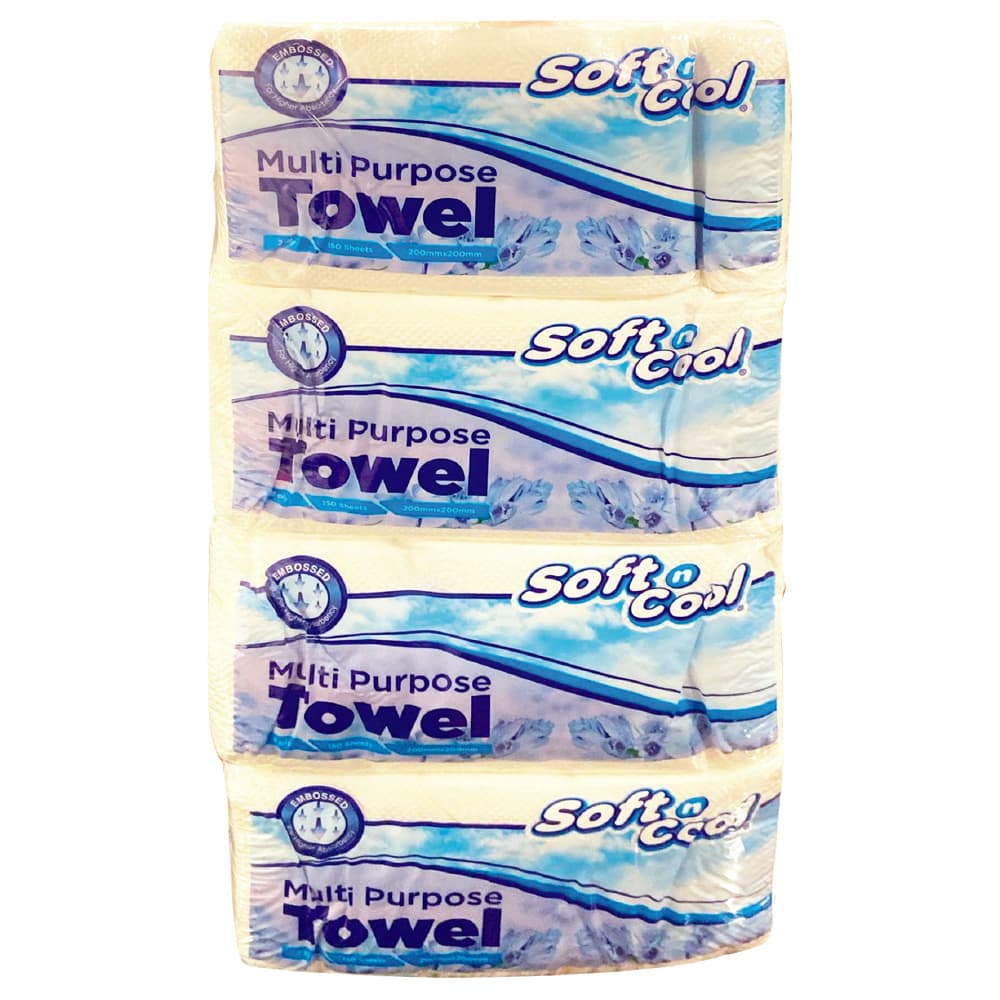 Soft N Cool Multi Purpose Towel 150 sheet X4s