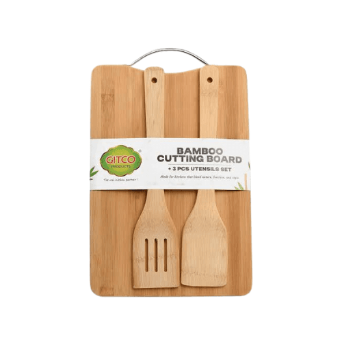 Gitco Bamboo Cutting Board With 3Pc Cutlery Cb3992