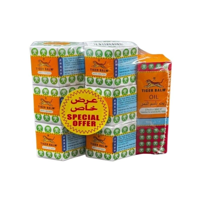 Tiger Balm White 6 x 10 g + Tiger Balm Oil 15 mL Free