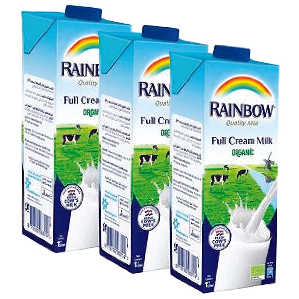 Rainbow Ready to Drink Organic Full Cream Milk Value Pack 3 x 1 L