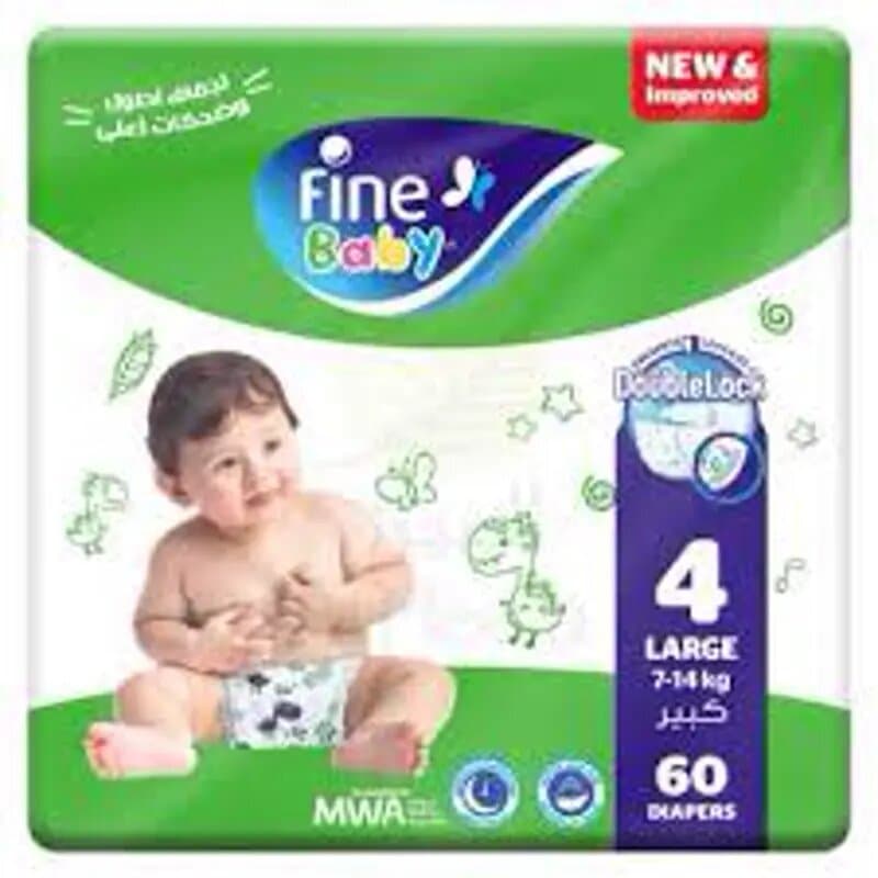 Fine Baby Diaper Mega Large-4(7-14 Kg) 60 Pc