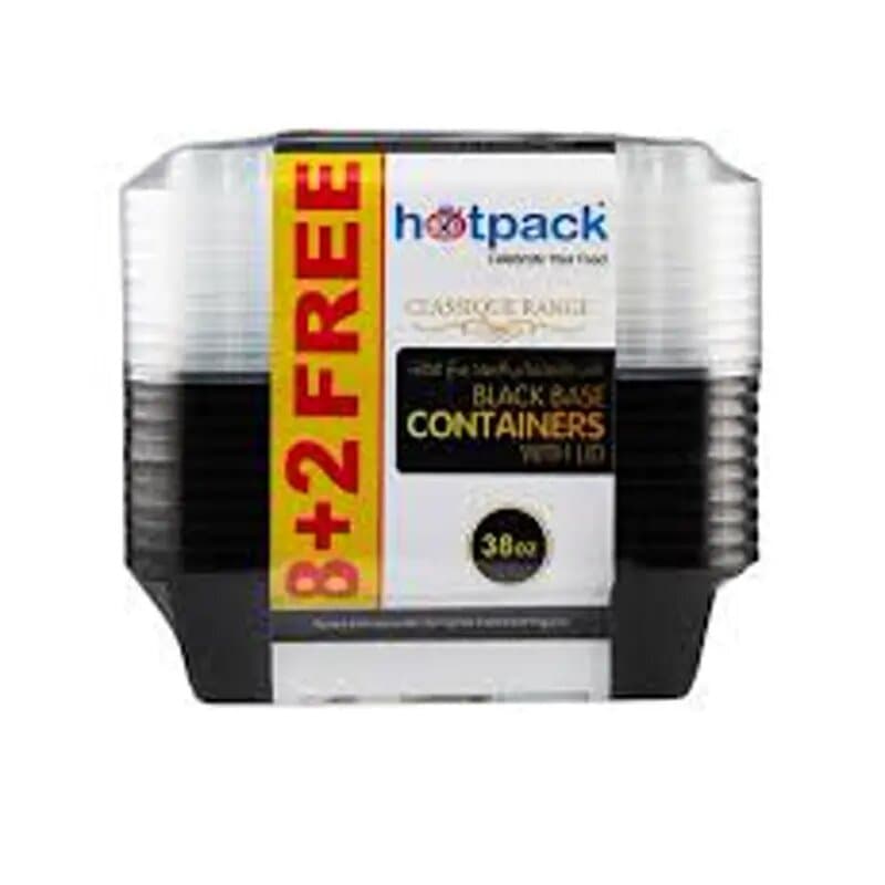 Hotpack Black Base Rectangular 38 Oz + Lid 8 + 2 Free